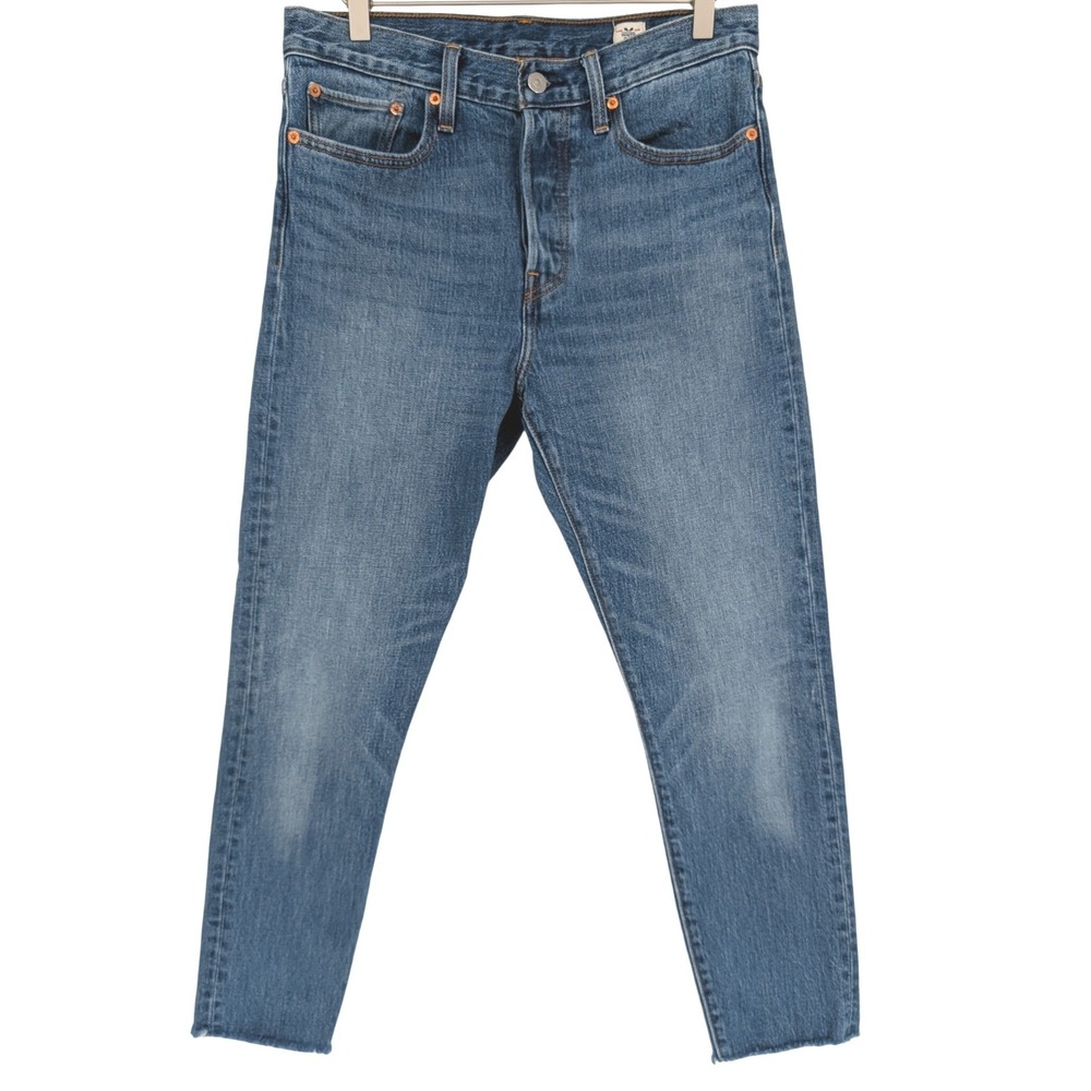 Levi's 501 Skinny Jeans Womens 30 Blue White Oak Cone Denim Button Fly Raw Hem